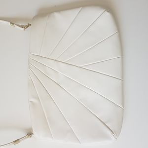 Vintage White Leather Geometric Detail  Cross Body Bag & Clutch